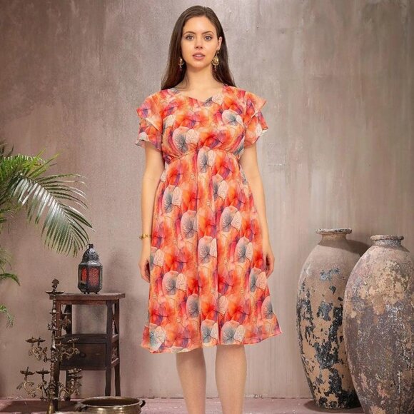 Red Printed Dress | Harmony Hues Collection | Muvvas Boutique - Picture 4 of 6